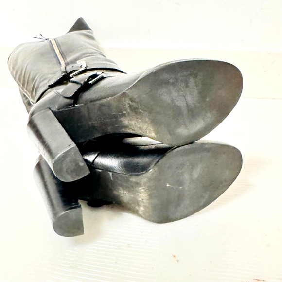 Rebecca Minkoff Boots Womens 8.5 Black Leather Moto Double Buckle Heels Billie - Picture 10 of 12
